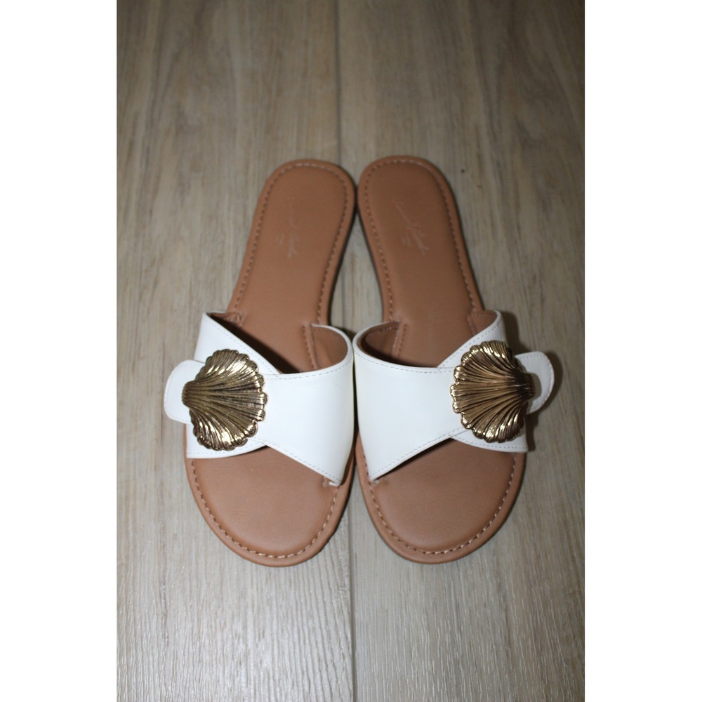Universal Thread Womens White Shell Medallion Slide Sandals Gold Seashell 6.5